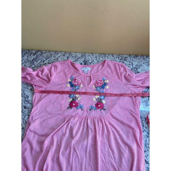 Kim Rogers Womens Medium Tunic Top Pink Gingham Embroidered Floral Grannycore - Picture 7 of 10